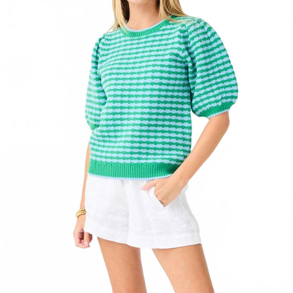 NEW MARY SQUARE abigail short sleeve sweater in green/blue